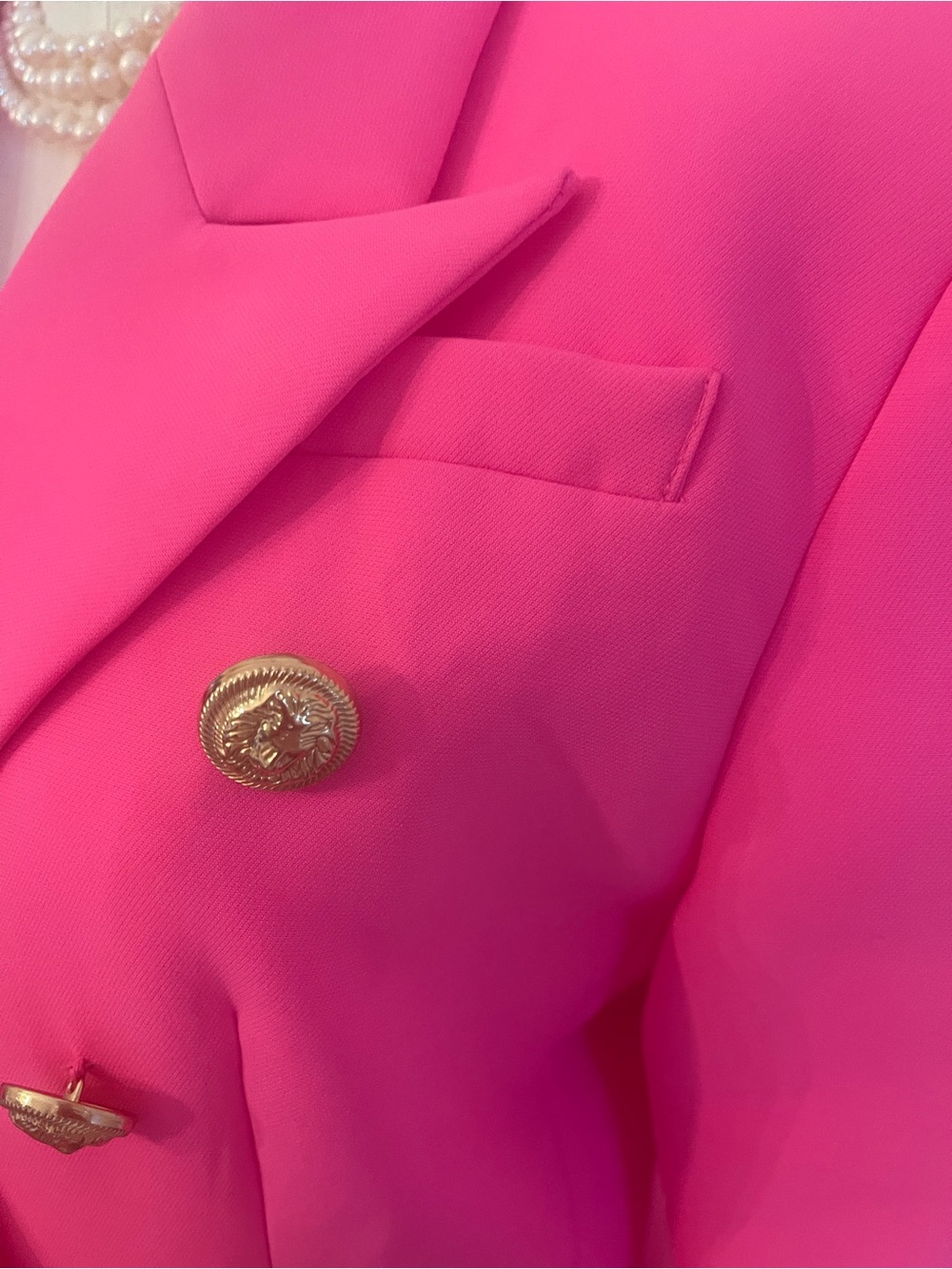 Tailored Double-Breasted Hot Pink Blazer Jacket - Picture 5 of 10